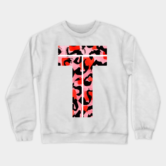 Letter T Watercolour Leopard Print Alphabet Red Crewneck Sweatshirt by Squeeb Creative